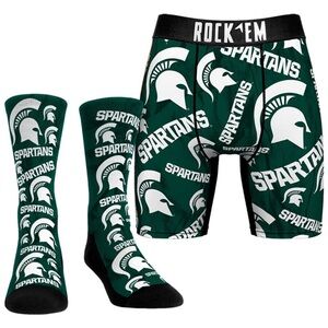NWT Men's Rock Em Socks Michigan State Spartans XL Underwear Crew Socks Combo